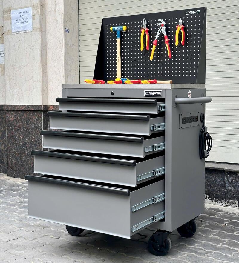 Khám Phá Tủ Dụng Cụ CSPS 76cm 5 Hộc Kéo Mặt Inox Kèm Vách Lưới Màu Xám